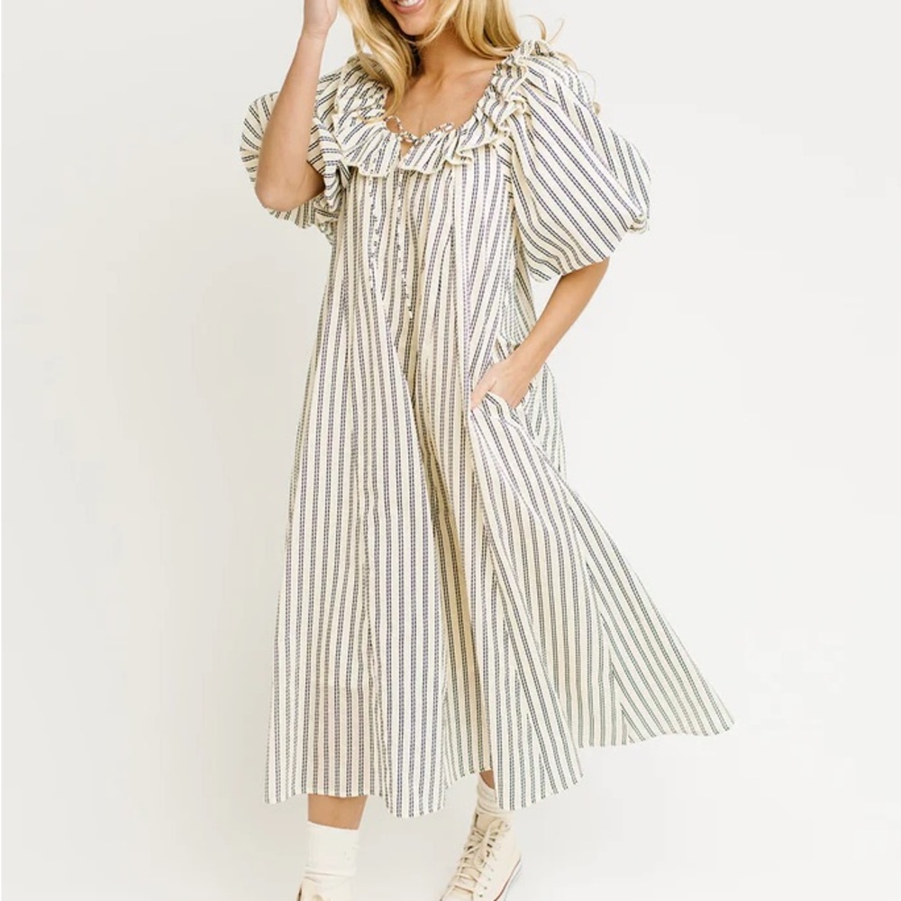 Striped Midi Dress with Ruffle Detail